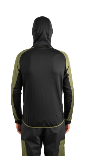 ecoon apparel jacket midlayer ecoactive light insulated hybrid with hood men sustainable clothing recyclable premium khaki black KRN glasses 