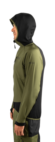 ecoon apparel jacket midlayer ecoactive light insulated hybrid with hood men sustainable clothing recyclable premium khaki black KRN glasses ECO182221TL L