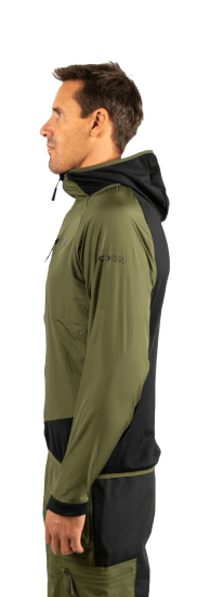 ecoon apparel jacket midlayer ecoactive light insulated hybrid with hood men sustainable clothing recyclable premium khaki black KRN glasses ECO182221TXL XL
