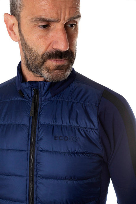 ecoon apparel cycling jacket clermont ferrant men sustainable clothing recyclable premium blue KRN glasses 
