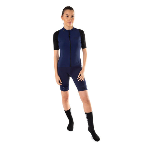 ecoon apparel cycling jersey annemasse women sustainable clothing recyclable premium navy blue KRN glasses ECO210403TS S