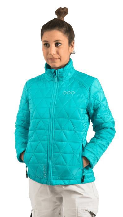 ecoon apparel jacket midlayer ecoactive insulated women sustainable clothing recyclable premium turquoise KRN glasses ECO280325TXS XS