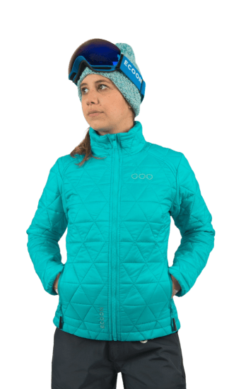ecoon apparel jacket midlayer ecoactive insulated women sustainable clothing recyclable premium turquoise KRN glasses ECO280325TL L