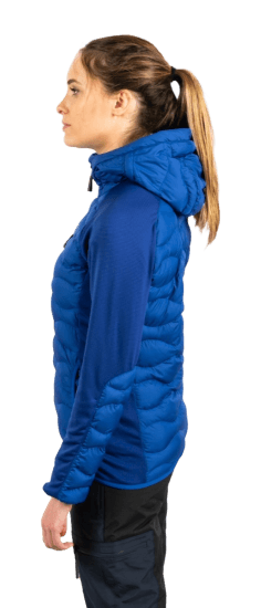 ecoon apparel jacket midlayer ecoactive hybrid insulated with hood women sustainable clothing recyclable premium blue KRN glasses ECO280903TS S