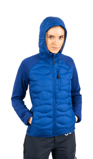 ecoon apparel jacket midlayer ecoactive hybrid insulated with hood women sustainable clothing recyclable premium blue KRN glasses ECO280903TL L