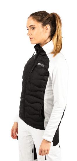 ecoon apparel jacket midlayer ecoactive hybrid insulated women sustainable clothing recyclable premium black white KRN glasses ECO280910TL L