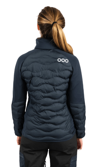 ecoon apparel jacket midlayer ecoactive hybrid insulated women sustainable clothing recyclable premium blue KRN glasses ECO280919TL L