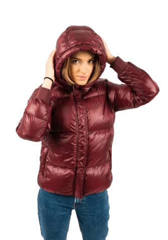 ecoon apparel jacket monaco short women sustainable clothing recyclable premium dark garnet eco281218_a KRN glasses 