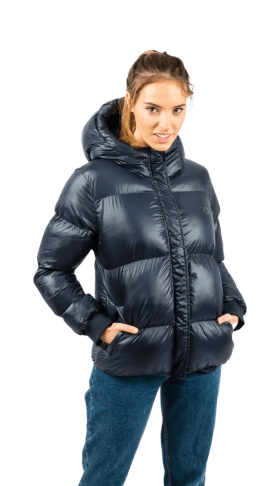 ecoon apparel jacket monaco short women sustainable clothing recyclable premium blue eco281220_a KRN glasses 