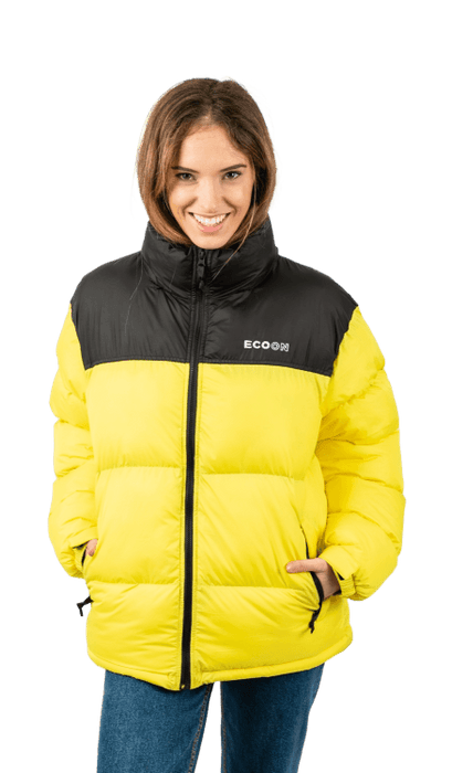 ecoon apparel jacket lisboa short unisex sustainable clothing recyclable premium yellow eco281322_a KRN glasses 