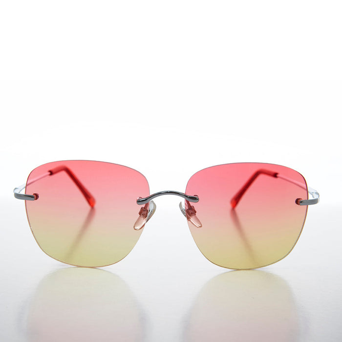SUNGLASS MUSEUM Rimless Ocean Colored Lens Women's Sunglass - Fancy