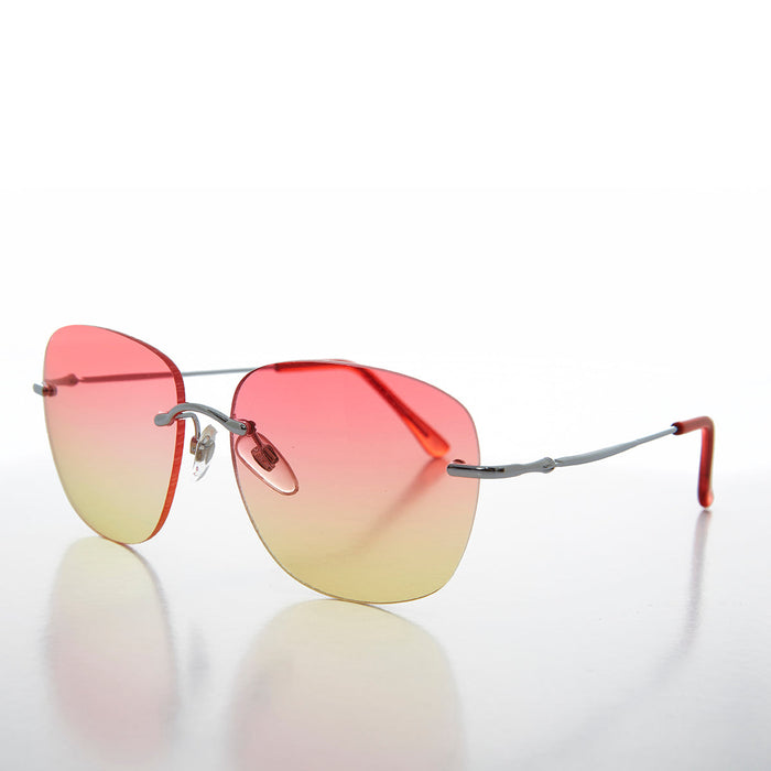 SUNGLASS MUSEUM Rimless Ocean Colored Lens Women's Sunglass - Fancy