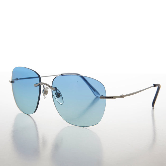 SUNGLASS MUSEUM Rimless Ocean Colored Lens Women's Sunglass - Fancy