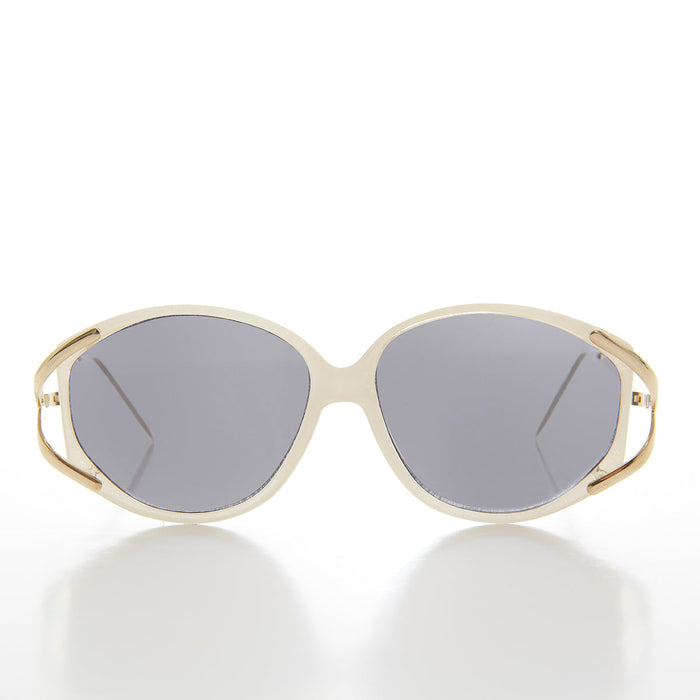 Large Women's Vintage Sunglass with Gold Accents - Fern
