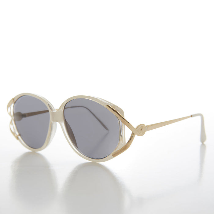 Large Women's Vintage Sunglass with Gold Accents - Fern