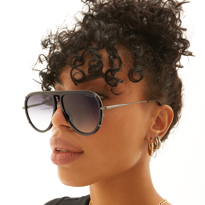 TOPFOXX Sunglasses Ivy Luxe - Black Tangle-Free Round Aviator Sunglasses