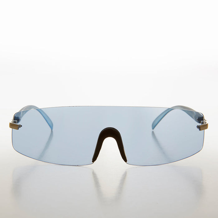 image of sunglasses model SUNGLASS MUSEUM Rimless Shield Wrap Around Sunglass - Glitch