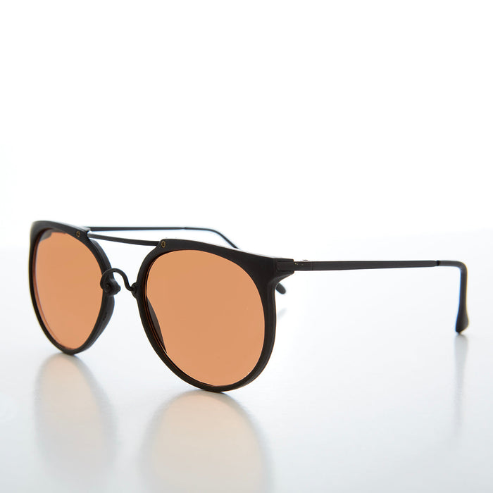 image of sunglasses model SUNGLASS MUSEUM Round Aviator Sunglasses with Copper Lens - Hinkle
