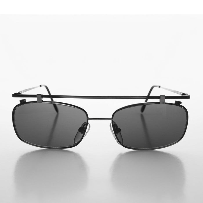 Flat Top Rectangular Metal Steampunk Vintage Sunglass - Hugo