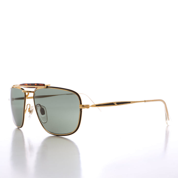 80s Rectangular Gold Pilot Sunglasses - Huntley