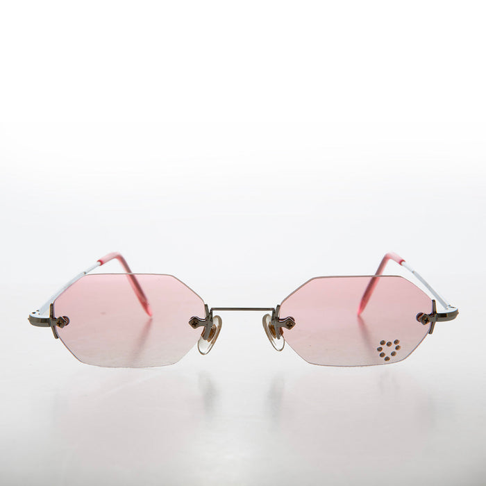 SUNGLASS MUSEUM Heart Rhinestone Rimless Vintage Sunglasses - Splashy
