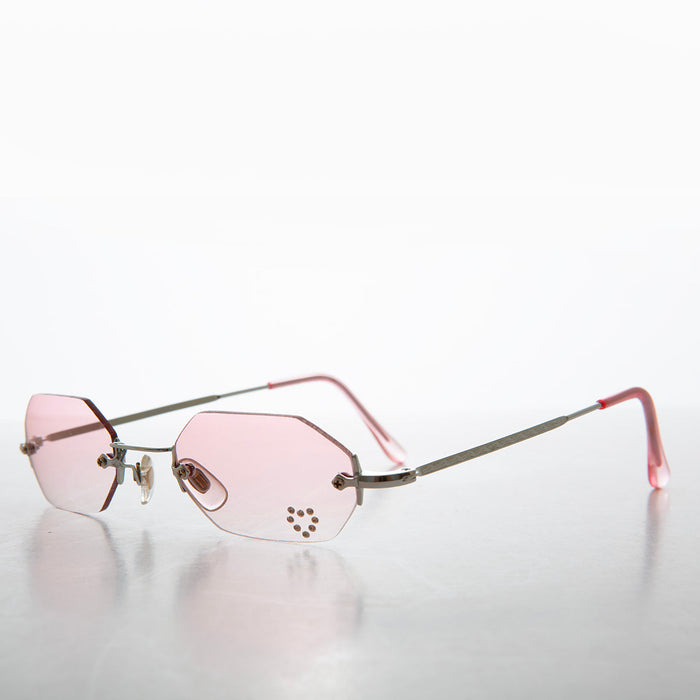 SUNGLASS MUSEUM Heart Rhinestone Rimless Vintage Sunglasses - Splashy