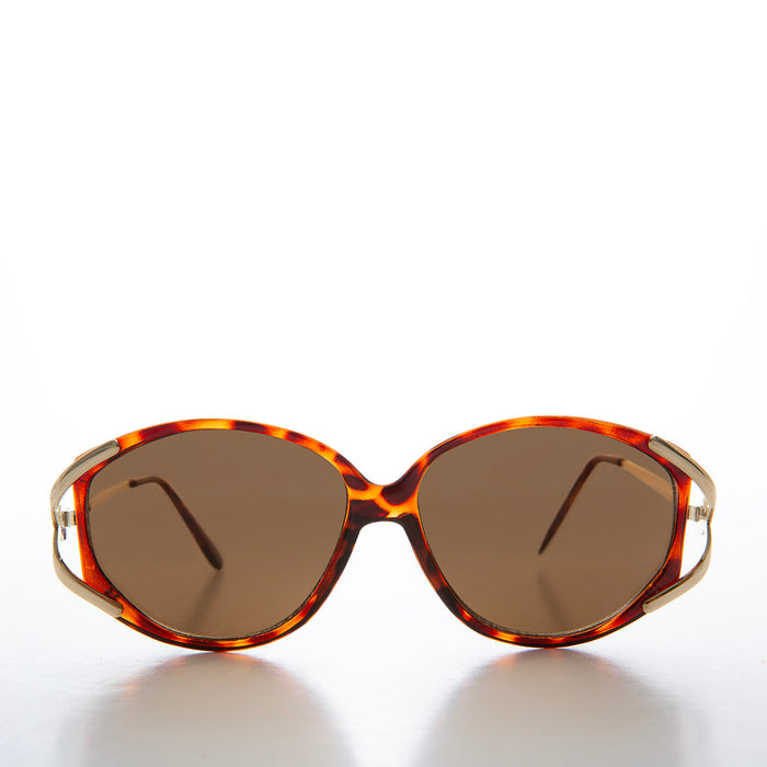 Large Women's Vintage Sunglass with Gold Accents - Fern