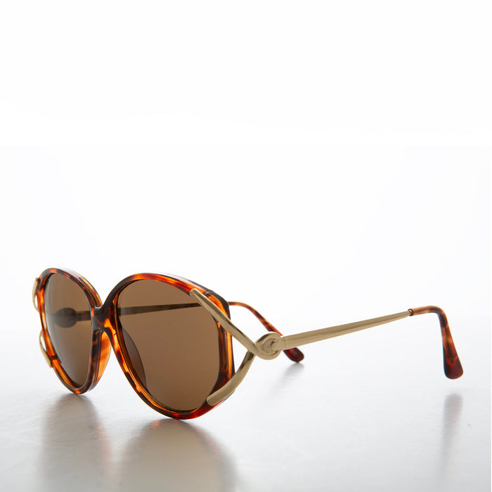 Large Women's Vintage Sunglass with Gold Accents - Fern