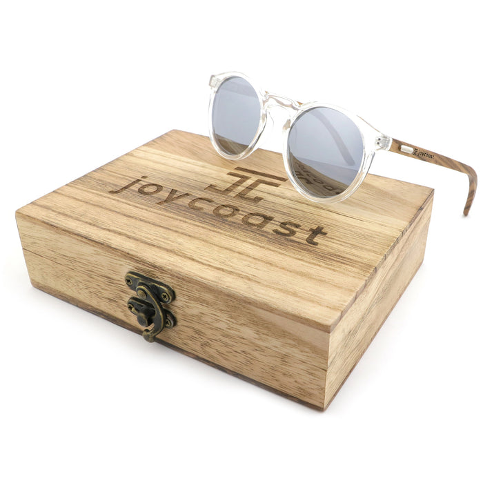 Timber Grey Round Acetate Wooden Sunglasses | Joycoast