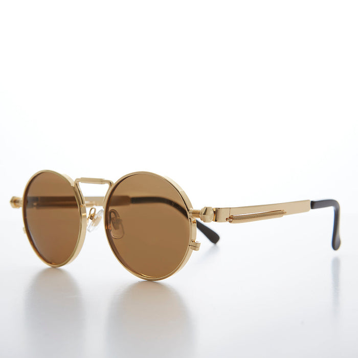 SUNGLASS MUSEUM Round Gold Metal Goth Steampunk Sunglass - Ivan 4