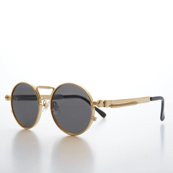 SUNGLASS MUSEUM Round Gold Metal Goth Steampunk Sunglass - Ivan 4