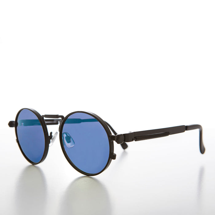 image of sunglasses model SUNGLASS MUSEUM Round Black Goth Steampunk Sunglass with Color Lenses - Ivan 6