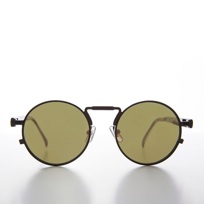 image of sunglasses model SUNGLASS MUSEUM Round Black Goth Steampunk Sunglass with Color Lenses - Ivan 6