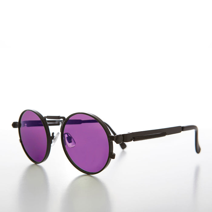 image of sunglasses model SUNGLASS MUSEUM Round Black Goth Steampunk Sunglass with Color Lenses - Ivan 6