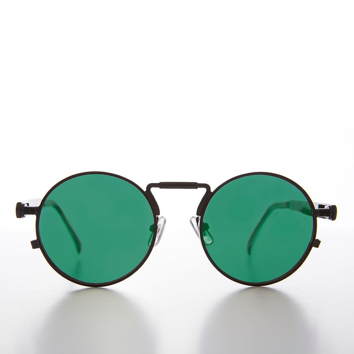 image of sunglasses model SUNGLASS MUSEUM Round Black Goth Steampunk Sunglass with Color Lenses - Ivan 6
