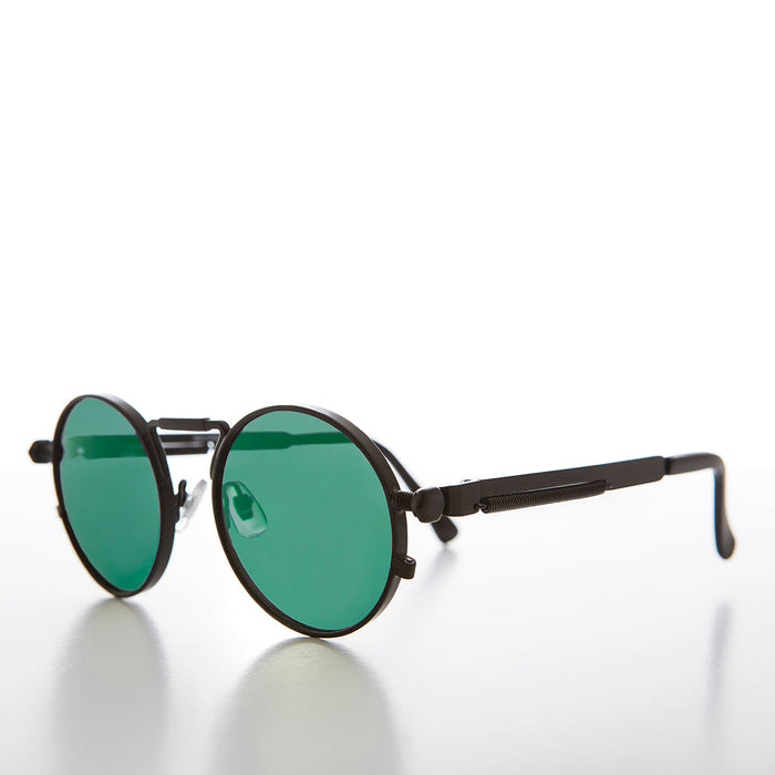 image of sunglasses model SUNGLASS MUSEUM Round Black Goth Steampunk Sunglass with Color Lenses - Ivan 6