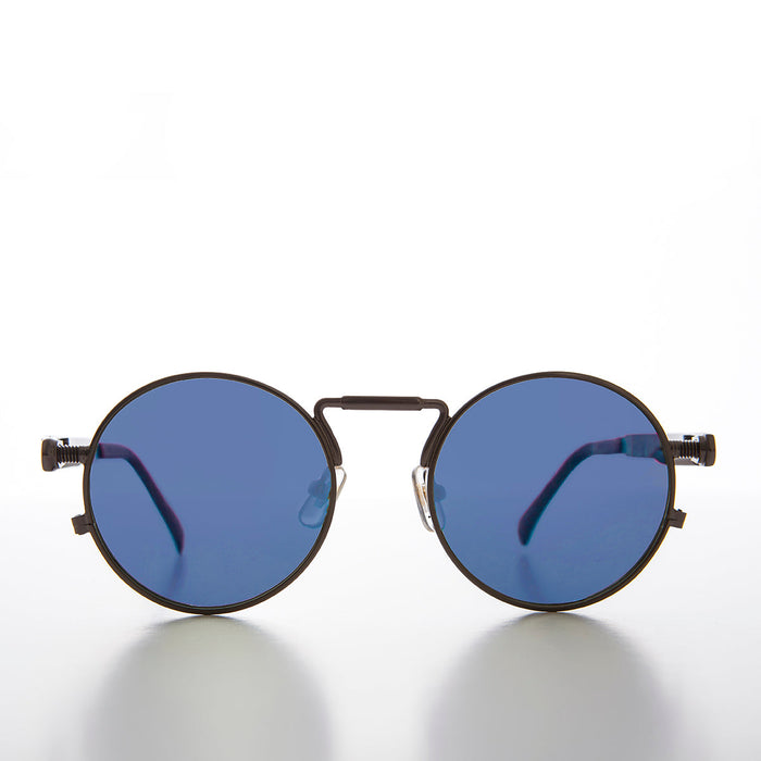 Round Gunmetal Goth Steampunk Sunglass with Colored Lenses - Ivan 9