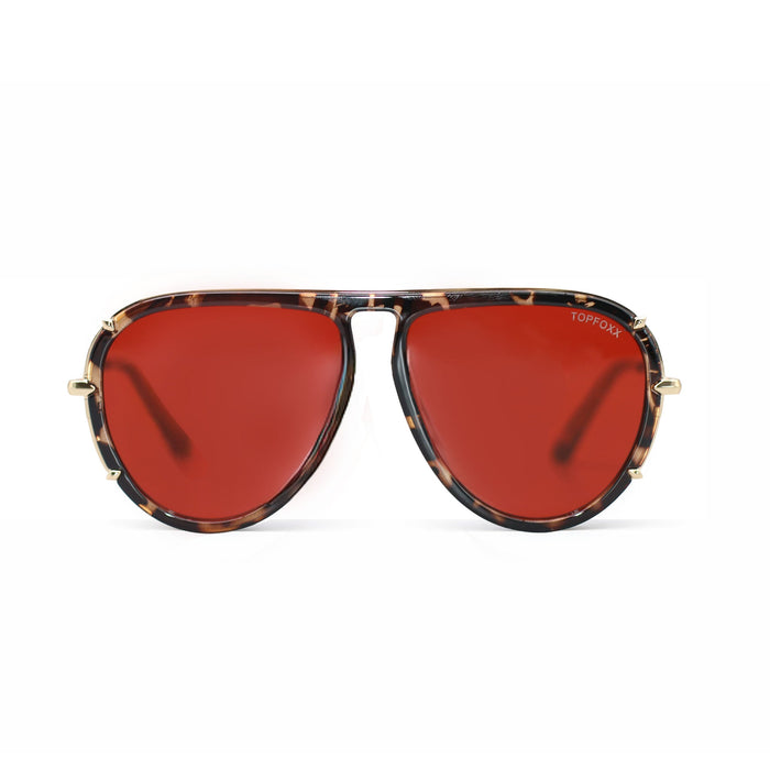 Ivy Luxe - Red Tangle-Free Round Aviator Sunglasses