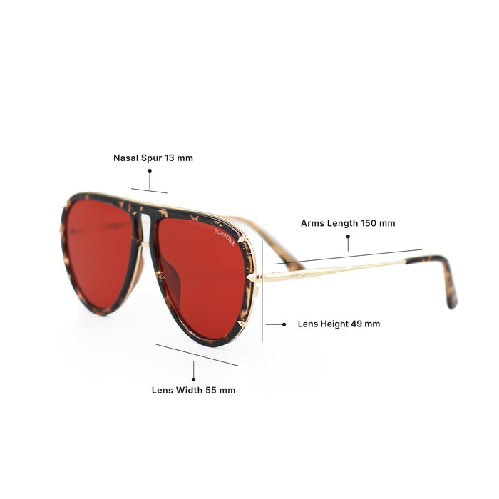 Ivy Luxe - Red Tangle-Free Round Aviator Sunglasses