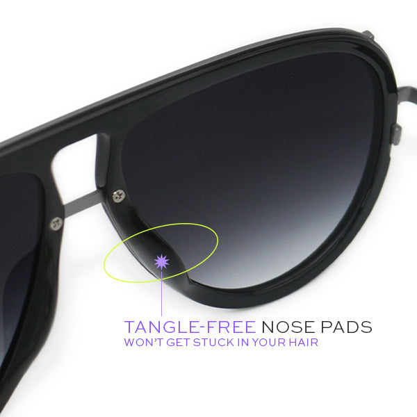 TOPFOXX Sunglasses Ivy Luxe - Black Tangle-Free Round Aviator Sunglasses
