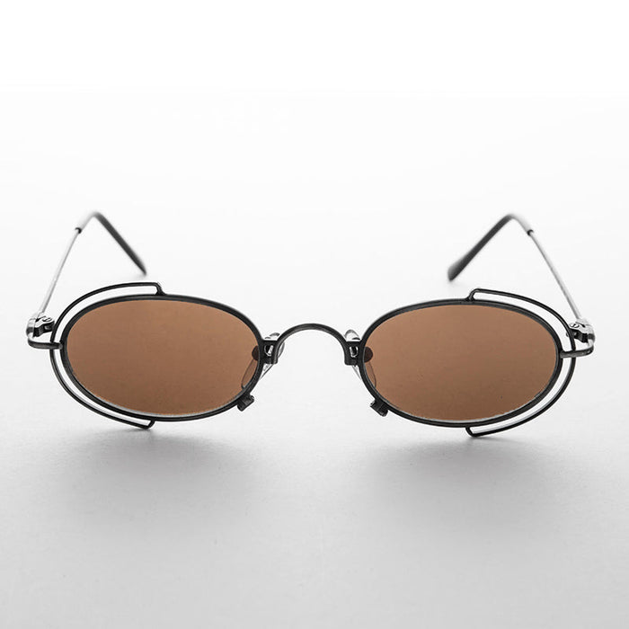 SUNGLASS MUSEUM Tiny Oval 90s Metal Vintage Sunglasses - Klaus