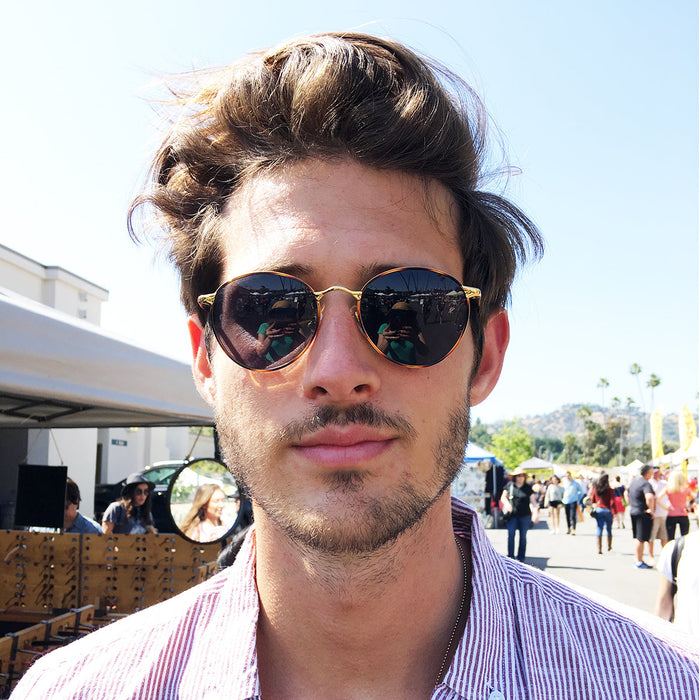 image of sunglasses model SUNGLASS MUSEUM Gold Round Preppy Classic Metal Vintage Sunglass - Kelsey
