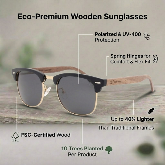 Kennedy Walnut Clubmaster Wooden Sunglasses | Joycoast