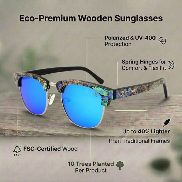 Malcolm 2 Abalone Wooden Sunglasses | Polarized | Joycoast