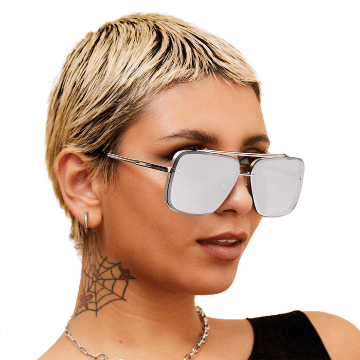 TOPFOXX Sunglasses Bella -Tangle Free- Chrome Silver Oversized Squared Aviators