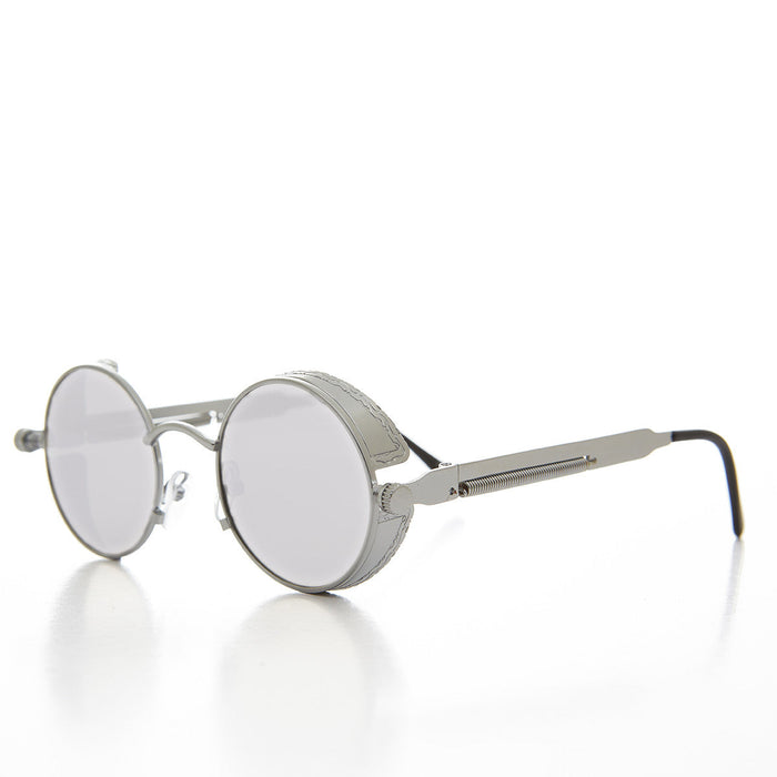 SUNGLASS MUSEUM Round Steampunk Goggle Sunglass with Mirror Lenses - Orwell 3