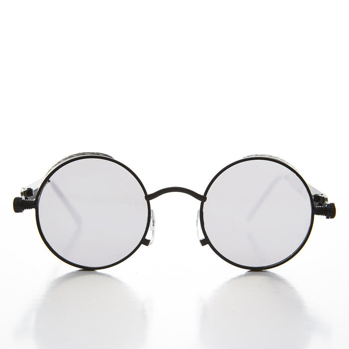 SUNGLASS MUSEUM Round Steampunk Goggle Sunglass with Mirror Lenses - Orwell 3