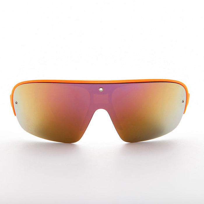 SUNGLASS MUSEUM Mirror Wraparound Lens 80s Futuristic Sunglasses - Renoir