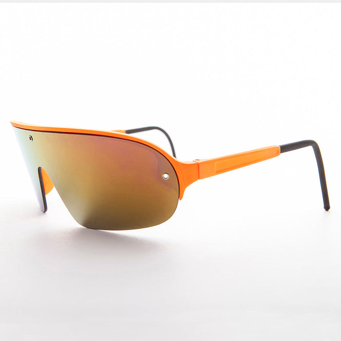 SUNGLASS MUSEUM Mirror Wraparound Lens 80s Futuristic Sunglasses - Renoir
