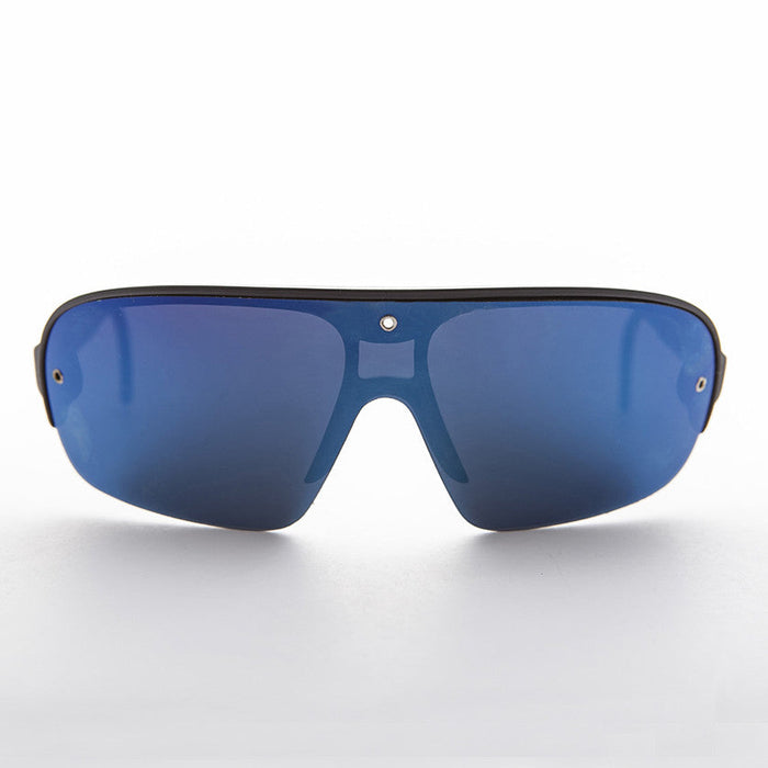 SUNGLASS MUSEUM Mirror Wraparound Lens 80s Futuristic Sunglasses - Renoir
